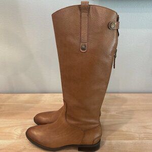 Women's 9.5 Sam Edelman Penny Leather Brown Riding Round Almond Toe Zipper Boots